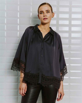 Dagmar WBL Sateen Lace Skjorte - Dark Grey